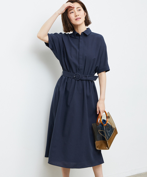 ROPE' PICNIC(ロペピクニック)の「バイオウォッシュリネン混ドルマンワンピース(ワンピース)」|ネイビー