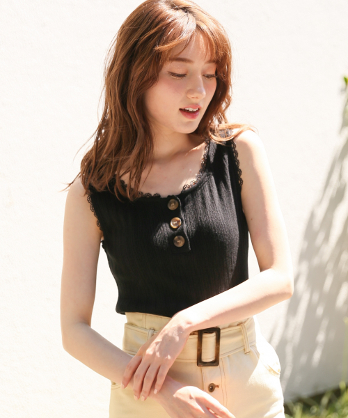 Heather（ヘザー）の「ヘンリーネックリブニットノースリーブ　836998（タンクトップ・レディース・ホワイト/ブラック/ベージュ・FREE）」の3枚目の写真