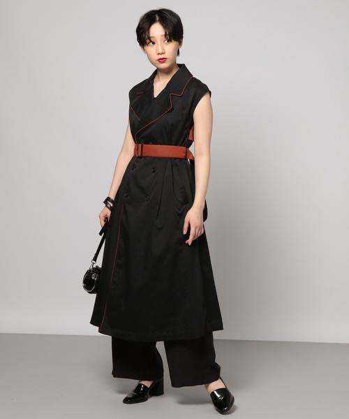 PAGEBOY（ページボーイ）の「バイカラートレンチワンピース（ワンピース・レディース・ブラック/ベージュ・FREE）」の4枚目の写真