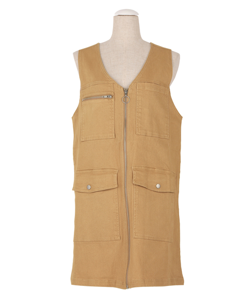 PUNYUS（プニュズ）の「ZIP UPジャンスカ（ジャンパースカート・レディース・ベージュ/ブラック・1/2/3/4）」の2枚目の写真