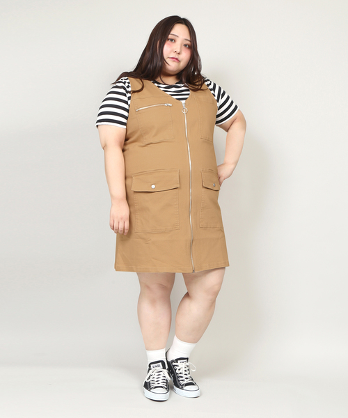 PUNYUS（プニュズ）の「ZIP UPジャンスカ（ジャンパースカート・レディース・ベージュ/ブラック・1/2/3/4）」の12枚目の写真