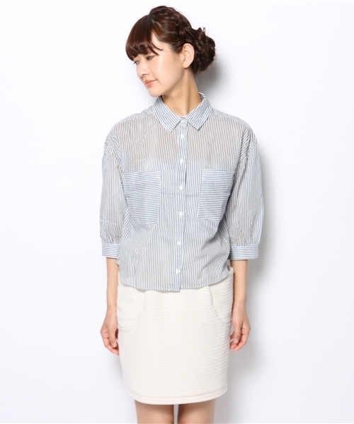 Chico(チコ)の「ストライプオーバーBL(シャツ/ブラウス・レディース・ブルー・FREE)」の2枚目の写真