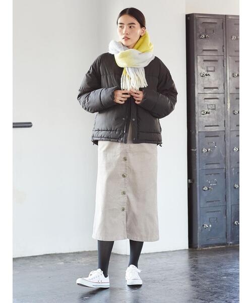 AMERICAN HOLIC（アメリカンホリック）の「ノーカラー中綿ショートコート ＊（ノーカラーコート・レディース・ブラック/ライトグレー/ベージュ/グリーン/イエロー/チェック・S/M/L）」の19枚目の写真