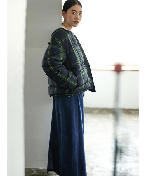 AMERICAN HOLIC（アメリカンホリック）の「ノーカラー中綿ショートコート ＊（ノーカラーコート・レディース・ブラック/ライトグレー/ベージュ/グリーン/イエロー/チェック・S/M/L）」の10枚目の写真