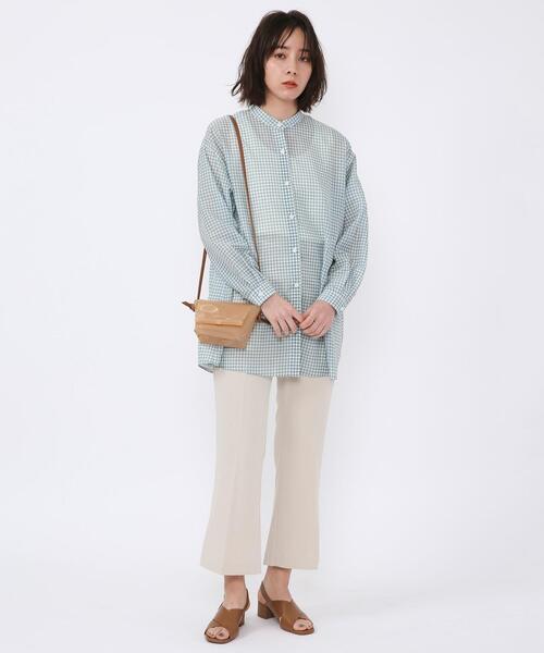 coen(コーエン)の「シアーギンガムロングシャツ(バンドカラーシャツ)(シャツ/ブラウス・レディース・オリーブ/ネイビー/ライム・FREE)」の21枚目の写真