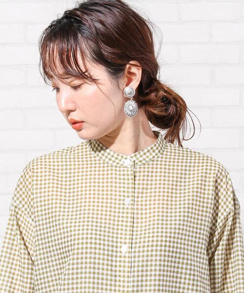 coen(コーエン)の「シアーギンガムロングシャツ(バンドカラーシャツ)(シャツ/ブラウス・レディース・オリーブ/ネイビー/ライム・FREE)」の18枚目の写真