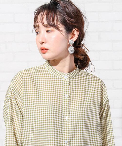 coen(コーエン)の「シアーギンガムロングシャツ(バンドカラーシャツ)(シャツ/ブラウス・レディース・オリーブ/ネイビー/ライム・FREE)」の17枚目の写真