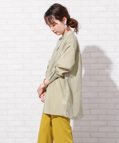coen(コーエン)の「シアーギンガムロングシャツ(バンドカラーシャツ)(シャツ/ブラウス・レディース・オリーブ/ネイビー/ライム・FREE)」の15枚目の写真
