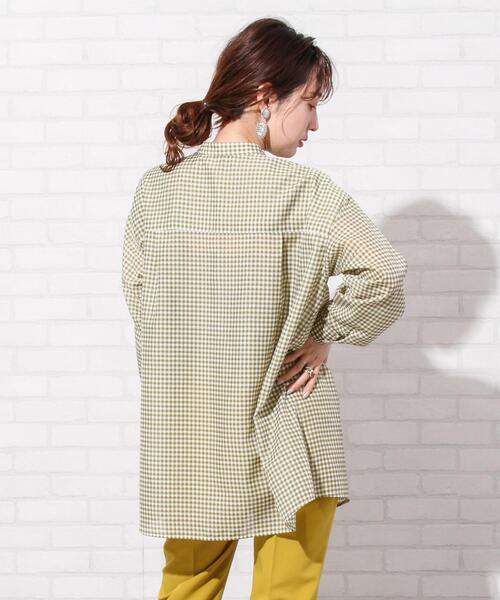 coen(コーエン)の「シアーギンガムロングシャツ(バンドカラーシャツ)(シャツ/ブラウス・レディース・オリーブ/ネイビー/ライム・FREE)」の14枚目の写真