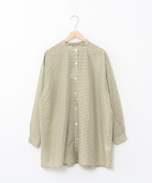 coen(コーエン)の「シアーギンガムロングシャツ(バンドカラーシャツ)(シャツ/ブラウス・レディース・オリーブ/ネイビー/ライム・FREE)」の10枚目の写真