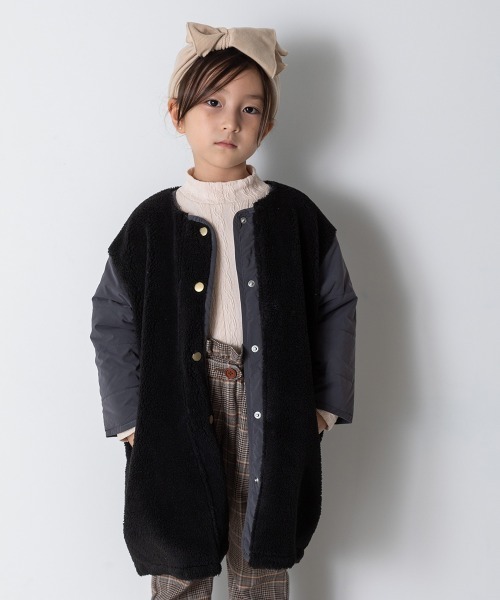 MAKE YOUR DAY（メイクユアデイ）の「異素材切替コート■80～140cm（その他アウター・キッズ・ブラウン/グレー/パープル/ブラック・90/100/120/140/130/80/110）」の2枚目の写真