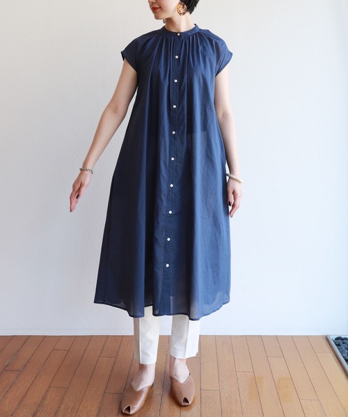 andme（アンドミー）の「コットンフレンチスリーブフレアシャツワンピース（シャツワンピース・レディース・ブラック/ネイビー/ピンク/バーガンディー/ミント/ライトブラウン/イエロー/オフホワイト/オレンジ/ライトグリーン/ラベンダー・M）」の15枚目の写真