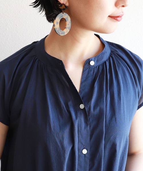 andme（アンドミー）の「コットンフレンチスリーブフレアシャツワンピース（シャツワンピース・レディース・ブラック/ネイビー/ピンク/バーガンディー/ミント/ライトブラウン/イエロー/オフホワイト/オレンジ/ライトグリーン/ラベンダー・M）」の19枚目の写真