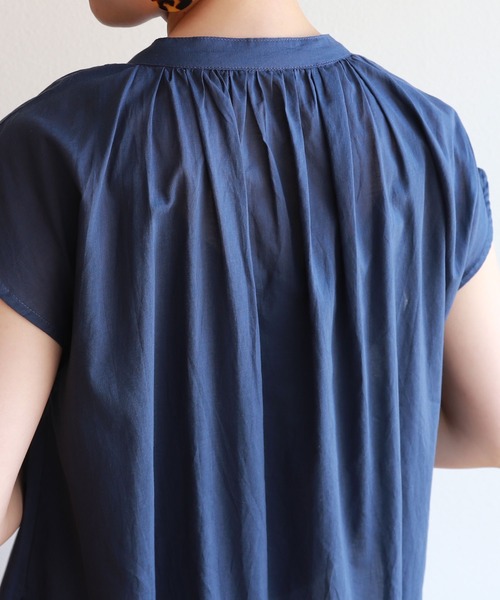 andme（アンドミー）の「コットンフレンチスリーブフレアシャツワンピース（シャツワンピース・レディース・ブラック/ネイビー/ピンク/バーガンディー/ミント/ライトブラウン/イエロー/オフホワイト/オレンジ/ライトグリーン/ラベンダー・M）」の21枚目の写真