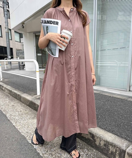 【専用】ANDREA&Co. 【AUBREY】フレンチスリーブヘムワンピース andme（アンドミー） ワンピース インド綿ピンタックフレンチスリーブ