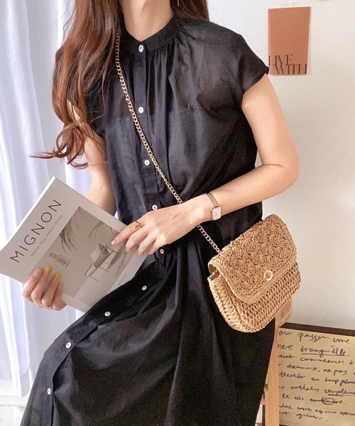 美品✨デパリエ✨バンドカラーコットンシャツワンピース ブラック M
