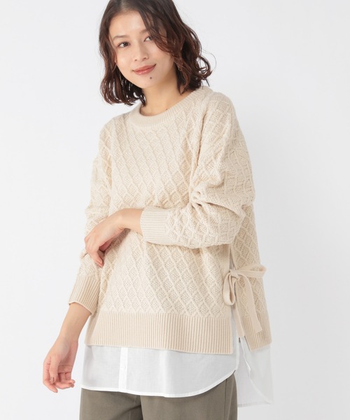 studio CLIP（スタディオクリップ）の「7ゲージ柄ドッキングプルオーバー（ニット/セーター・レディース・オフホワイト/ブルー/キャメル・MEDIUM/LARGE）」の2枚目の写真