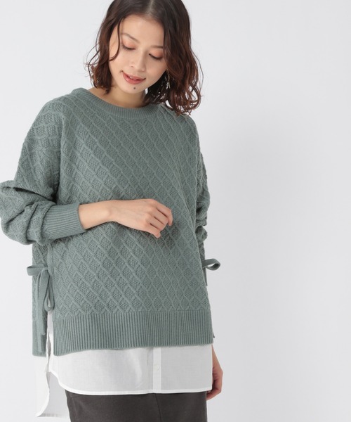 studio CLIP（スタディオクリップ）の「7ゲージ柄ドッキングプルオーバー（ニット/セーター・レディース・オフホワイト/ブルー/キャメル・MEDIUM/LARGE）」の3枚目の写真