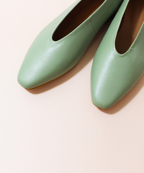 atelier brogue レザーVカットパンプス セール】ATELIER BRUGGE / 本革 Vカットフラットパンプス（日本