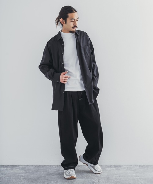 Audience（オーディエンス）の「【撥水・撥油】オーバーサイズ クロス ストレッチ タイプライター レギュラーカラー 長袖 ボクシーシャツ（シャツ/ブラウス・メンズ・ブラック/オフホワイト・M/L）」の11枚目の写真
