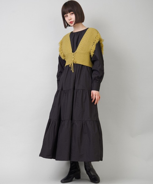 SPINNS（スピンズ）の「フリンジデザインニットビスチェ（ベスト・レディース・アイボリー/グリーン系その他/スミクロ/グレイッシュベージュ/ライトブルーグレー・ONESIZE）」の9枚目の写真