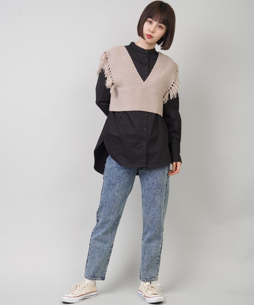 SPINNS（スピンズ）の「フリンジデザインニットビスチェ（ベスト・レディース・アイボリー/グリーン系その他/スミクロ/グレイッシュベージュ/ライトブルーグレー・ONESIZE）」の6枚目の写真