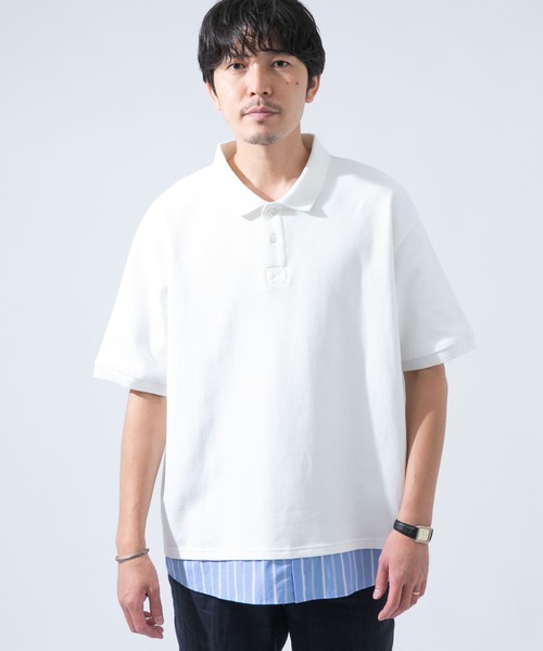 URBAN RESEARCH ROSSO MEN（アーバンリサーチロッソメン）の「レイヤードポロシャツ（ポロシャツ・メンズ・ブラック/オフホワイト・MEDIUM/LARGE）」の8枚目の写真