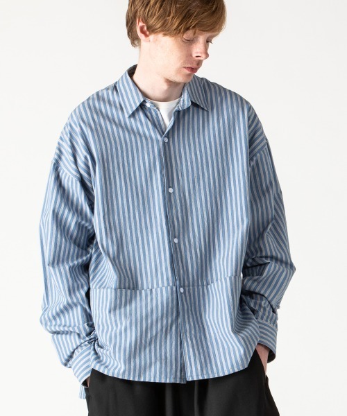 rehacer(レアセル)の「rehacer : Wide Slit Boil Stripe Shirt Made in Japan / ワイドスリットストライプシャツ メイドインジャパン(シャツ/ブラウス・メンズ・サックスブルー・SMALL/MEDIUM/LARGE)」の1枚目の写真
