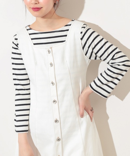 natural couture（ナチュラルクチュール）の「【WEB限定】バックリボンフロント釦フレアワンピース（ワンピース・レディース・オフホワイト/ブルー・FREE）」の4枚目の写真