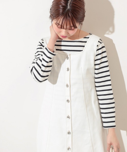 natural couture（ナチュラルクチュール）の「【WEB限定】バックリボンフロント釦フレアワンピース（ワンピース・レディース・オフホワイト/ブルー・FREE）」の3枚目の写真