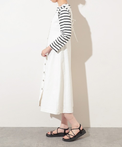 natural couture（ナチュラルクチュール）の「【WEB限定】バックリボンフロント釦フレアワンピース（ワンピース・レディース・オフホワイト/ブルー・FREE）」の12枚目の写真