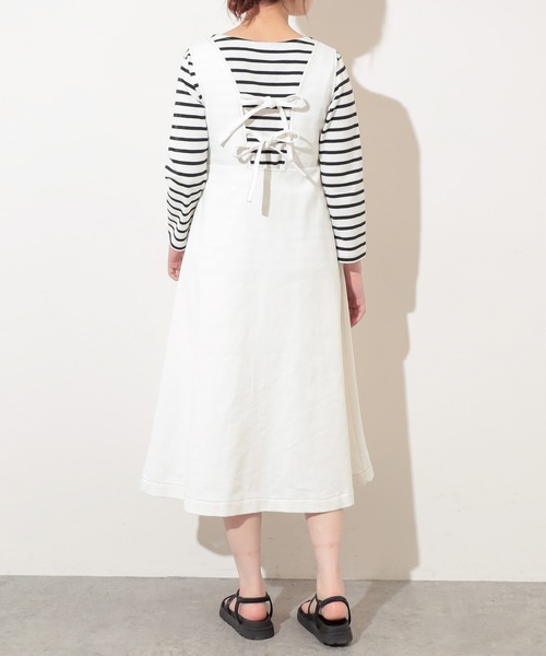 natural couture（ナチュラルクチュール）の「【WEB限定】バックリボンフロント釦フレアワンピース（ワンピース・レディース・オフホワイト/ブルー・FREE）」の13枚目の写真