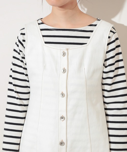 natural couture（ナチュラルクチュール）の「【WEB限定】バックリボンフロント釦フレアワンピース（ワンピース・レディース・オフホワイト/ブルー・FREE）」の14枚目の写真