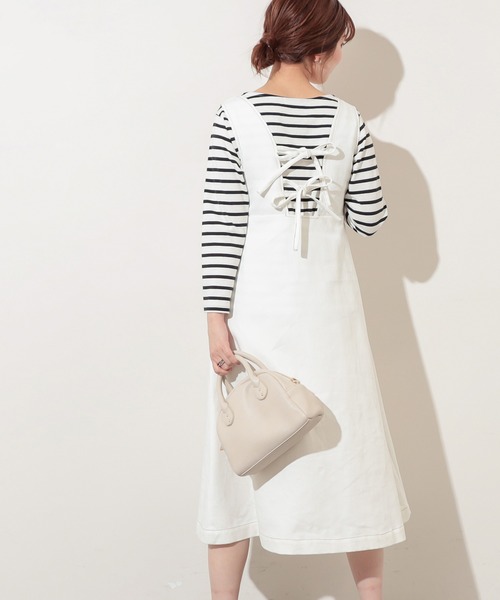 natural couture（ナチュラルクチュール）の「【WEB限定】バックリボンフロント釦フレアワンピース（ワンピース・レディース・オフホワイト/ブルー・FREE）」の5枚目の写真