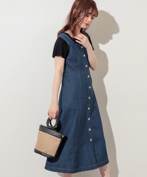 natural couture（ナチュラルクチュール）の「【WEB限定】バックリボンフロント釦フレアワンピース（ワンピース・レディース・オフホワイト/ブルー・FREE）」の7枚目の写真