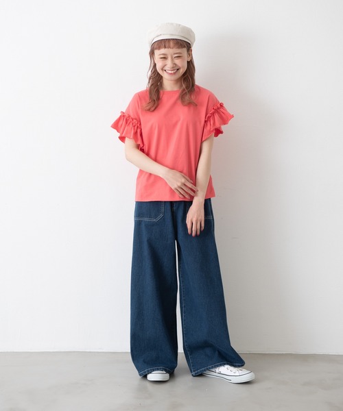 MERLOT（メルロー）の「ヘビーツイル＆デニムワイドパンツ（デニムパンツ・レディース・インディゴブルー/ナチュラル・FREE）」の13枚目の写真