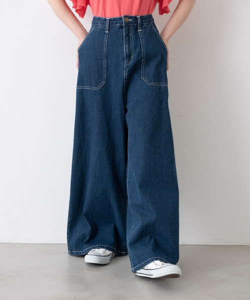 MERLOT（メルロー）の「ヘビーツイル＆デニムワイドパンツ（デニムパンツ・レディース・インディゴブルー/ナチュラル・FREE）」の15枚目の写真
