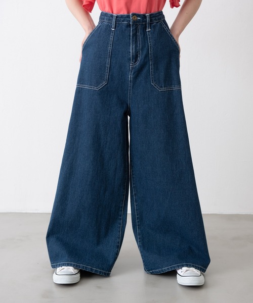 MERLOT（メルロー）の「ヘビーツイル＆デニムワイドパンツ（デニムパンツ・レディース・インディゴブルー/ナチュラル・FREE）」の19枚目の写真