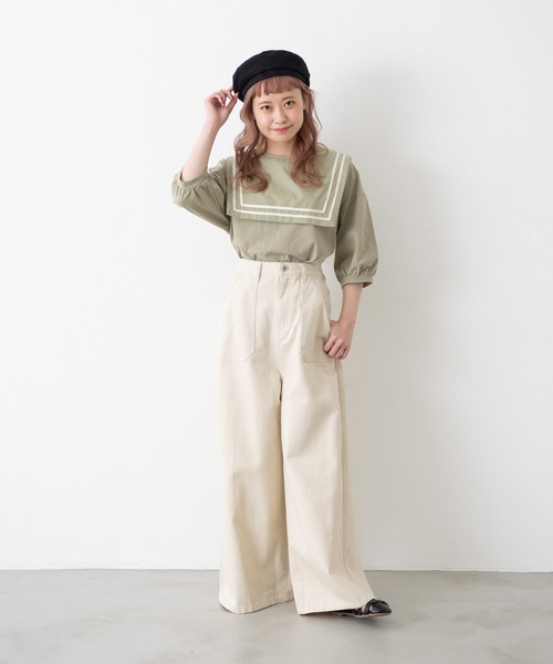 MERLOT（メルロー）の「ヘビーツイル＆デニムワイドパンツ（デニムパンツ・レディース・インディゴブルー/ナチュラル・FREE）」の18枚目の写真