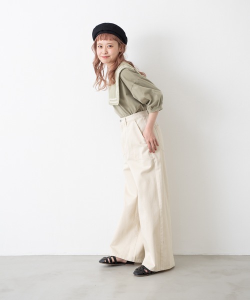 MERLOT（メルロー）の「ヘビーツイル＆デニムワイドパンツ（デニムパンツ・レディース・インディゴブルー/ナチュラル・FREE）」の8枚目の写真