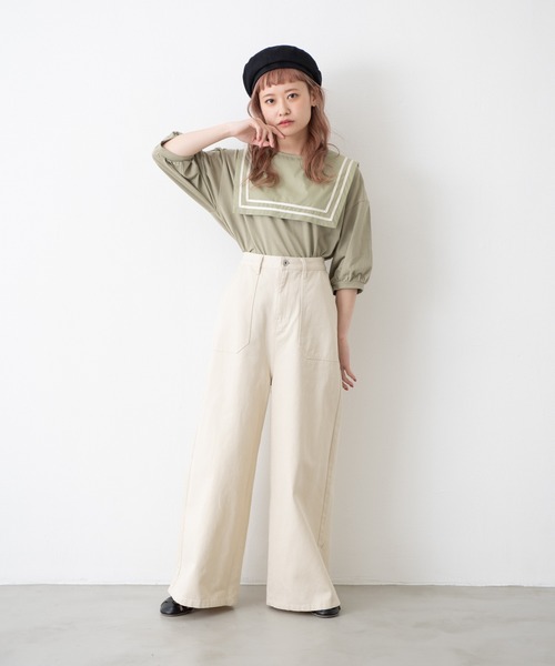 MERLOT（メルロー）の「ヘビーツイル＆デニムワイドパンツ（デニムパンツ・レディース・インディゴブルー/ナチュラル・FREE）」の21枚目の写真