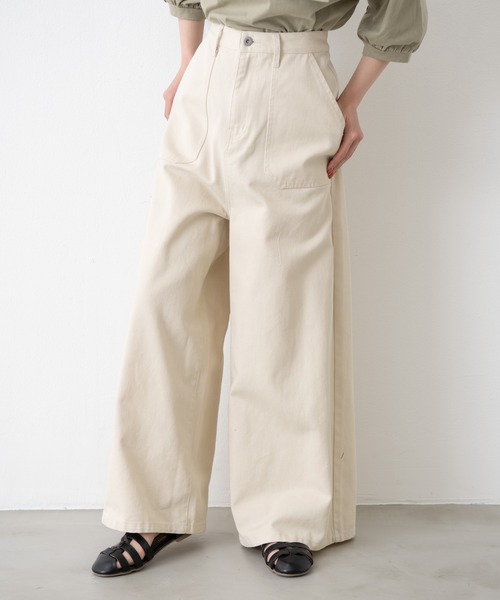 MERLOT（メルロー）の「ヘビーツイル＆デニムワイドパンツ（デニムパンツ・レディース・インディゴブルー/ナチュラル・FREE）」の3枚目の写真