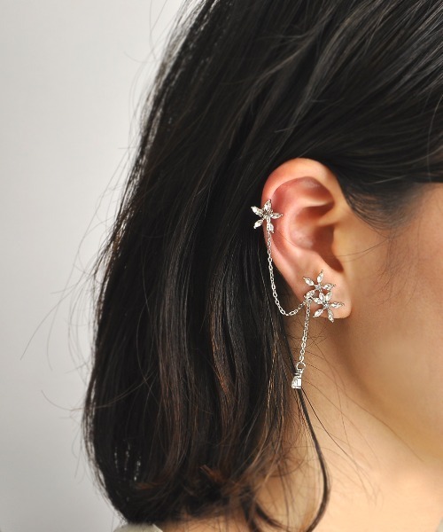 Resonance イヤーカフ 花モチーフ チェーン シルバー ピアス ピアス 両耳用 Vibgyor Women ヴィブジョー ウィメン のファッション通販 Zozotown