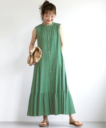 スローブイエナ　グリーンロングワンピース 美品 スローブイエナ 花柄ロングワンピース ポケット付き