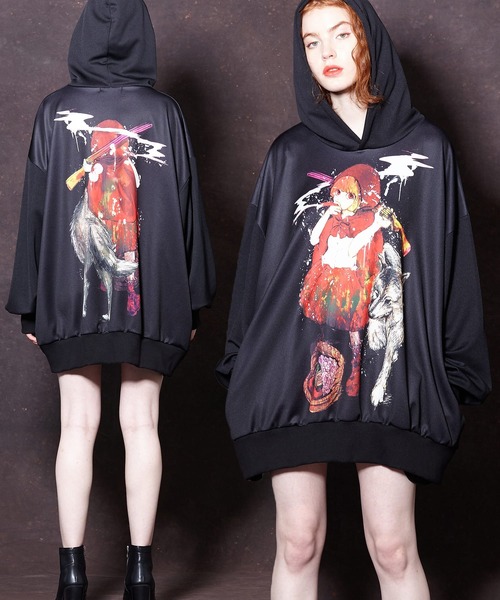 前後喫煙赤ずきんプルオーバーパーカー -オーバーサイズ-