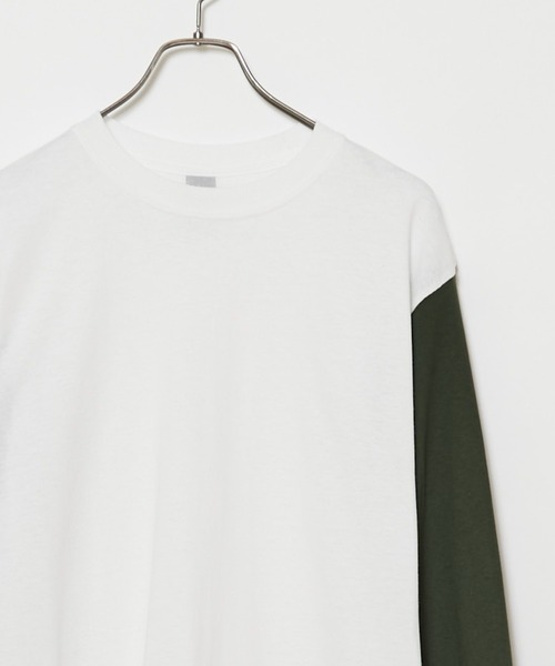 CIAOPANIC（チャオパニック）の「リメイク袖配色ビッグシルエットロングスリーブTシャツ/WEB限定（Tシャツ/カットソー・メンズ・ホワイト系その他/ホワイト×ブラック/ホワイト×グリーン/ホワイト×グレー/ホワイト×パープル/ホワイト×ピンク/ブラック系その他/ブラック×ホワイト/グレー/ベージュ系その他/ベージュ×ブラック/グリーン/パープル/ピンク・MEDIUM/LARGE/X-LARGE/XX-LARGE）」の2枚目の写真