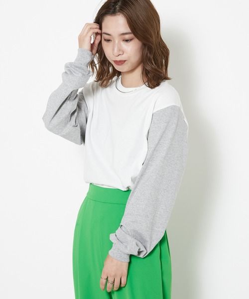 CIAOPANIC（チャオパニック）の「リメイク袖配色ビッグシルエットロングスリーブTシャツ/WEB限定（Tシャツ/カットソー・メンズ・ホワイト系その他/ホワイト×ブラック/ホワイト×グリーン/ホワイト×グレー/ホワイト×パープル/ホワイト×ピンク/ブラック系その他/ブラック×ホワイト/グレー/ベージュ系その他/ベージュ×ブラック/グリーン/パープル/ピンク・MEDIUM/LARGE/X-LARGE/XX-LARGE）」の4枚目の写真