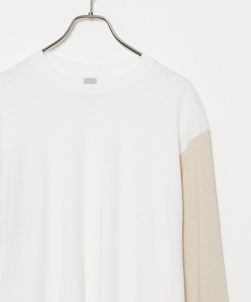 CIAOPANIC（チャオパニック）の「リメイク袖配色ビッグシルエットロングスリーブTシャツ/WEB限定（Tシャツ/カットソー・メンズ・ホワイト系その他/ホワイト×ブラック/ホワイト×グリーン/ホワイト×グレー/ホワイト×パープル/ホワイト×ピンク/ブラック系その他/ブラック×ホワイト/グレー/ベージュ系その他/ベージュ×ブラック/グリーン/パープル/ピンク・MEDIUM/LARGE/X-LARGE/XX-LARGE）」の5枚目の写真