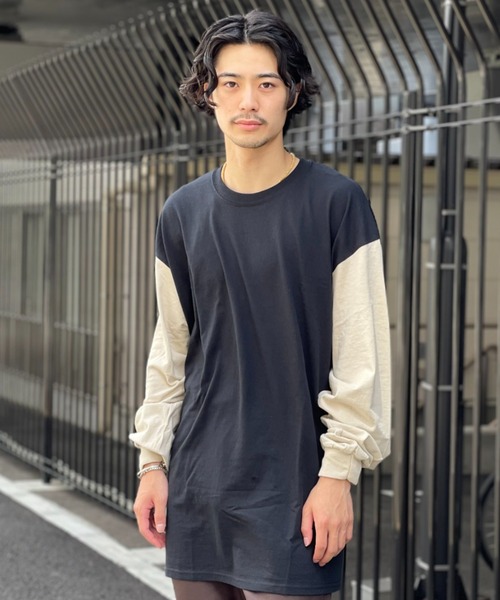 CIAOPANIC（チャオパニック）の「リメイク袖配色ビッグシルエットロングスリーブTシャツ/WEB限定（Tシャツ/カットソー・メンズ・ホワイト系その他/ホワイト×ブラック/ホワイト×グリーン/ホワイト×グレー/ホワイト×パープル/ホワイト×ピンク/ブラック系その他/ブラック×ホワイト/グレー/ベージュ系その他/ベージュ×ブラック/グリーン/パープル/ピンク・MEDIUM/LARGE/X-LARGE/XX-LARGE）」の9枚目の写真