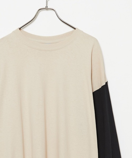 CIAOPANIC（チャオパニック）の「リメイク袖配色ビッグシルエットロングスリーブTシャツ/WEB限定（Tシャツ/カットソー・メンズ・ホワイト系その他/ホワイト×ブラック/ホワイト×グリーン/ホワイト×グレー/ホワイト×パープル/ホワイト×ピンク/ブラック系その他/ブラック×ホワイト/グレー/ベージュ系その他/ベージュ×ブラック/グリーン/パープル/ピンク・MEDIUM/LARGE/X-LARGE/XX-LARGE）」の12枚目の写真